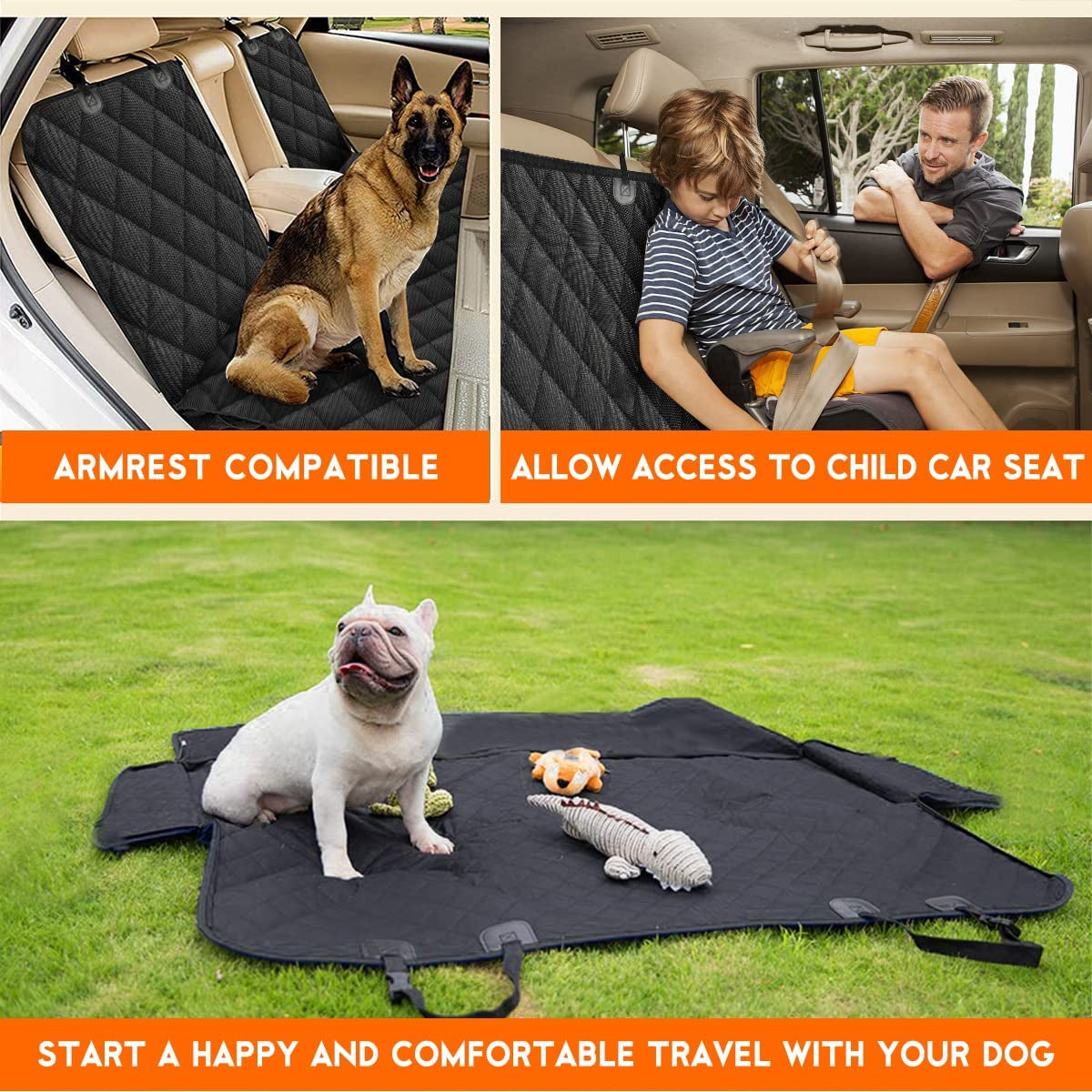 Ultimate Waterproof Dog Car Seat Cover - Non-Slip Back Seat Protector for Cars, Trucks & SUVs - Adjustable & Scratch Resistant - Black