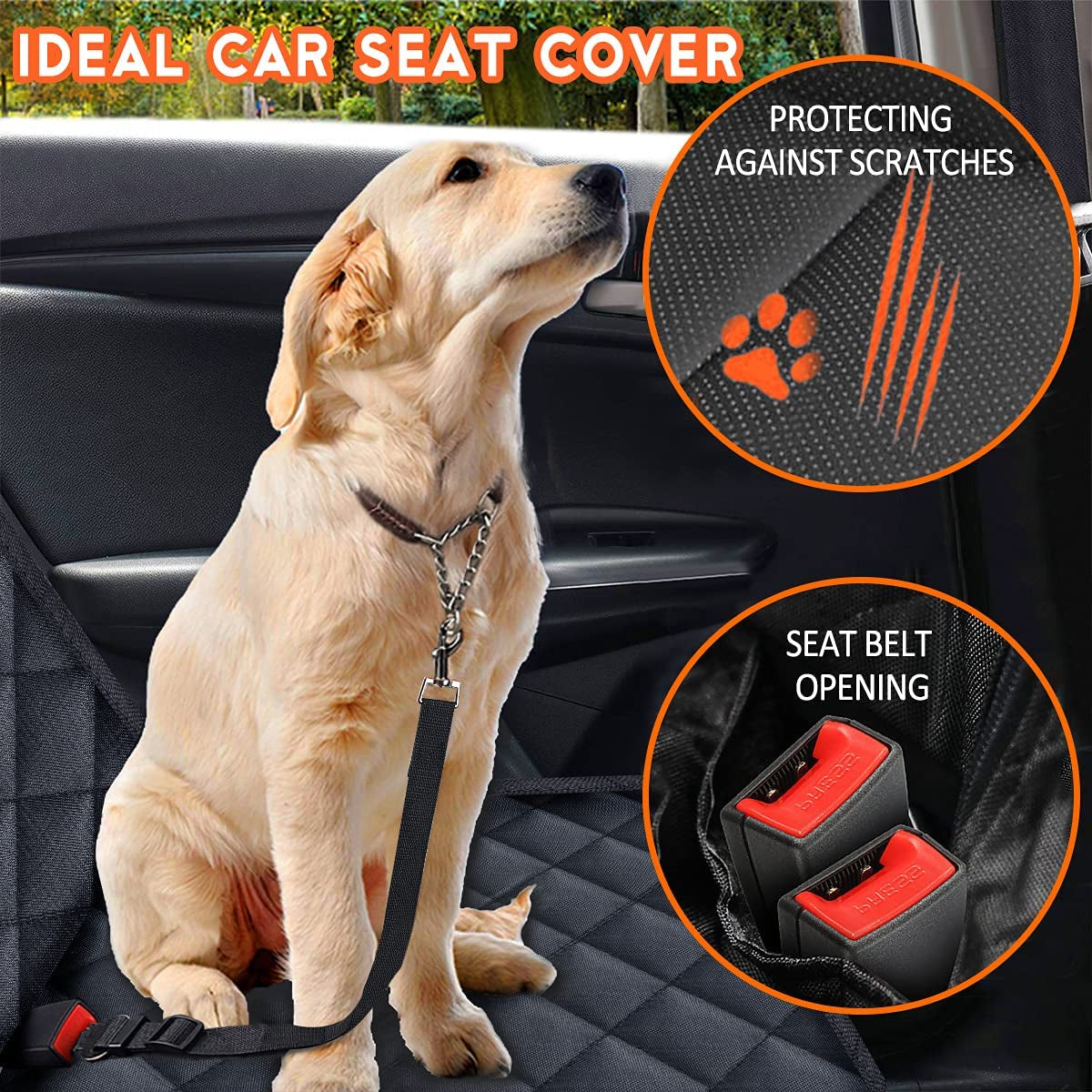 Ultimate Waterproof Dog Car Seat Cover - Non-Slip Back Seat Protector for Cars, Trucks & SUVs - Adjustable & Scratch Resistant - Black
