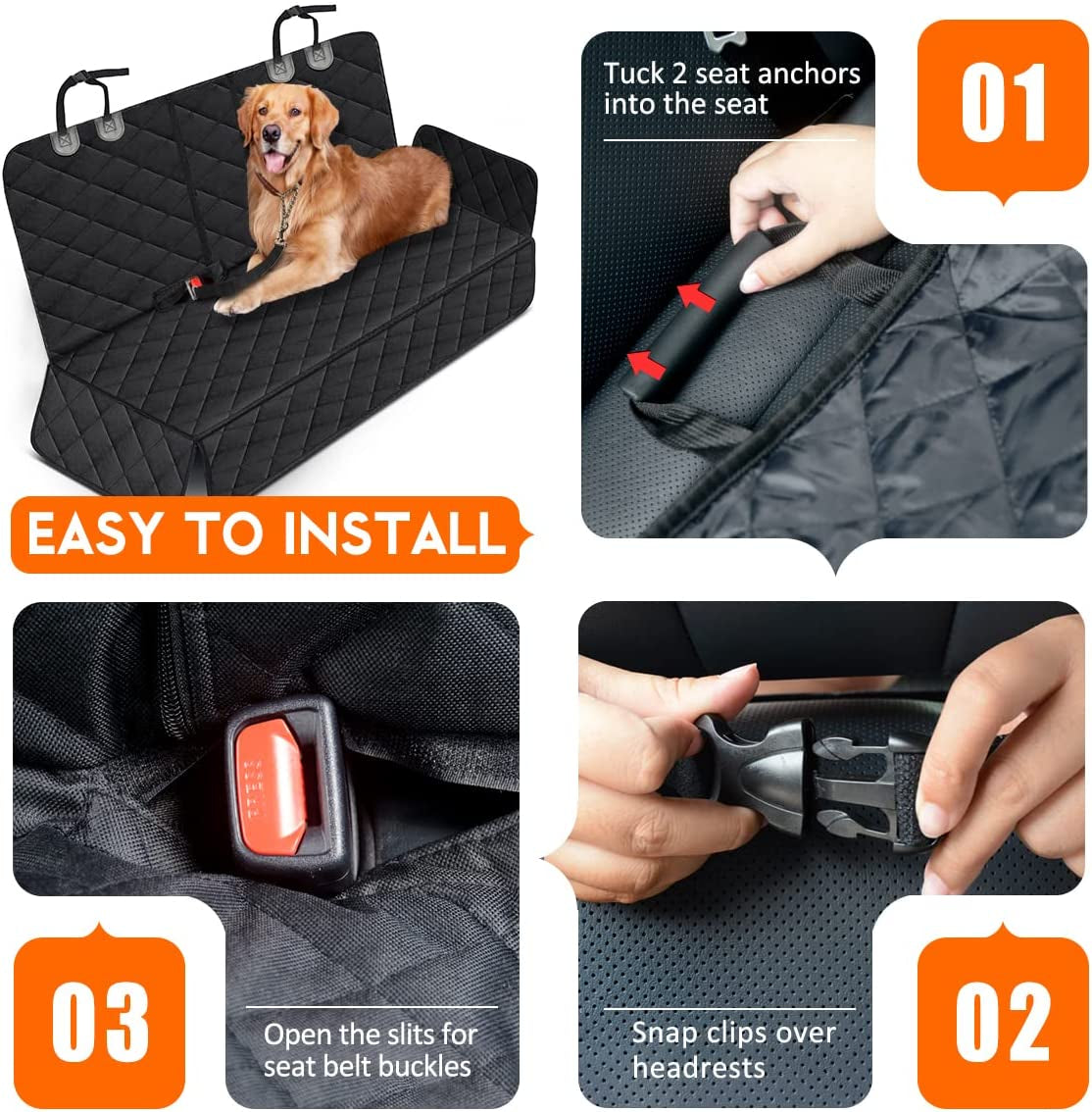 Ultimate Waterproof Dog Car Seat Cover - Non-Slip Back Seat Protector for Cars, Trucks & SUVs - Adjustable & Scratch Resistant - Black